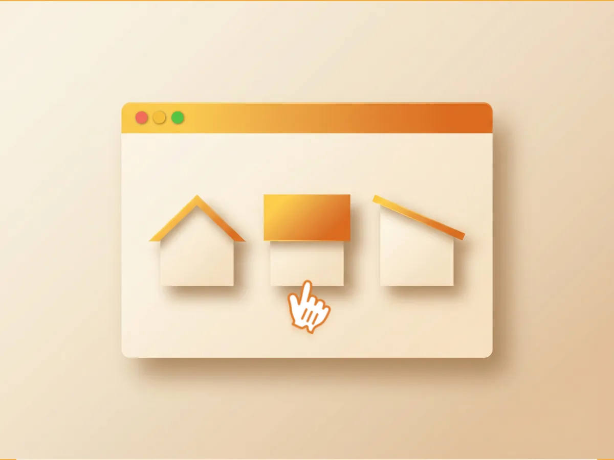 Drei Dach-Typen — Satteldach, Flachdach, Pultdach — als Auswahl im Online-Solarplan