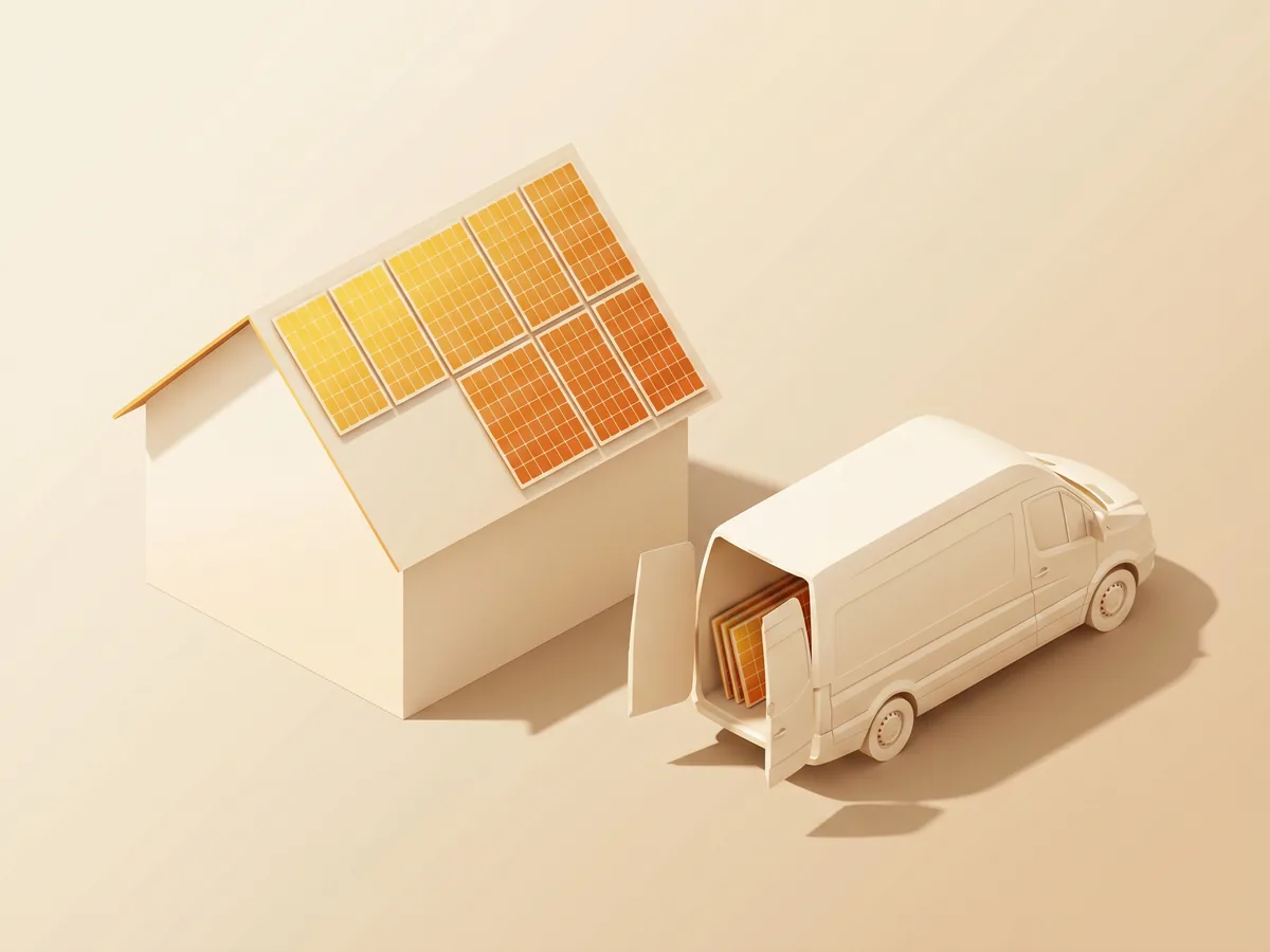 Installation der Solarmodule — Sprinter mit Komponenten, halb montiertes Dach